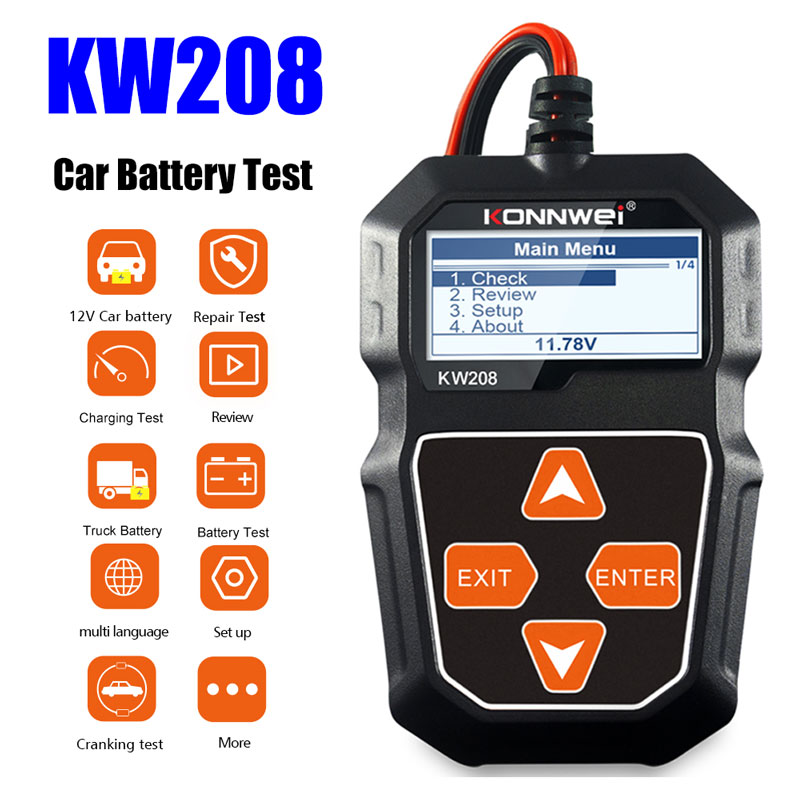 Power Tools English - KONNWEI KW208 Tester per Batterie Auto